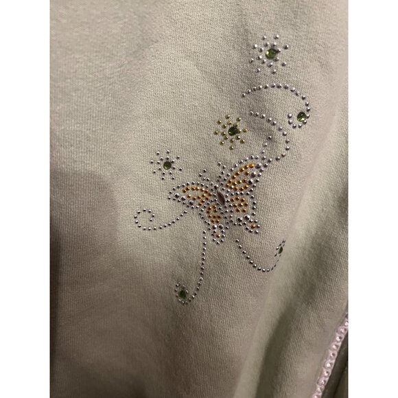 Women's Basic Light Green Zipper Sweatshirt With Bedazzled Butterflies‎ Size LG - Picture 2 of 9